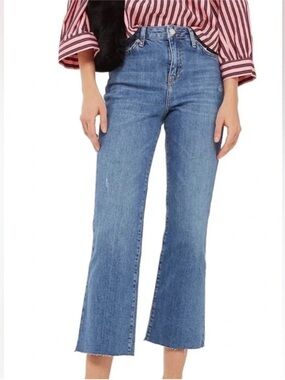 Topshop Moto (26) Dree Cropped Flare Jeans Medium Wash Fray Hem High Rise